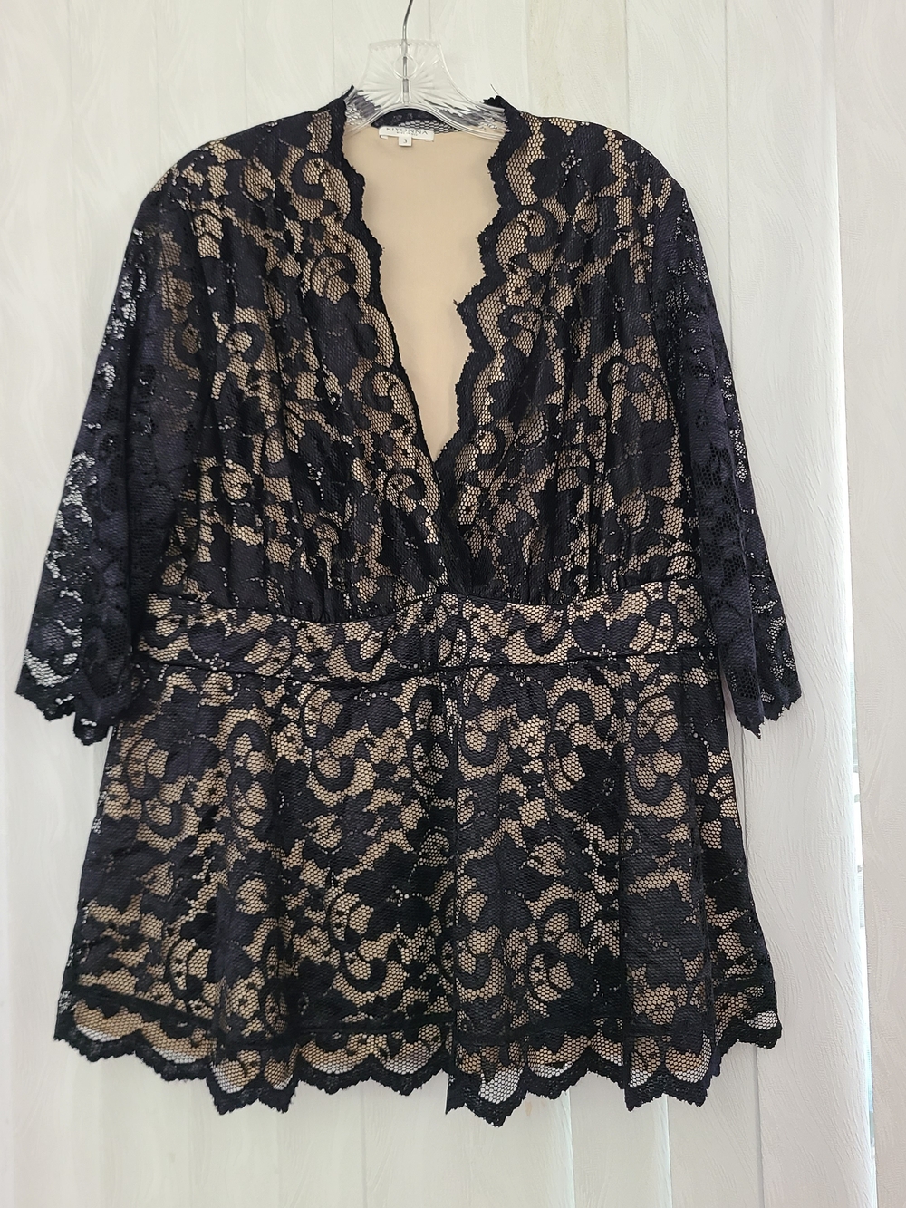 Kiyonna Sz 3X Black Floral Lace Overlay Romantic Holiday Festive Cocktail Blouse